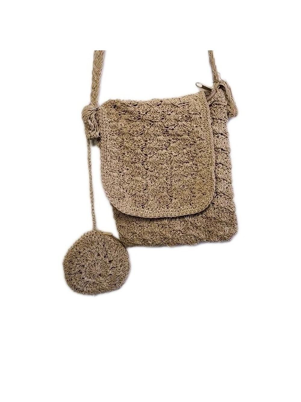 Women 7x9 Scalloped Knit Handmade Crochet Flap Bag With Coin Pouch pocket Lined